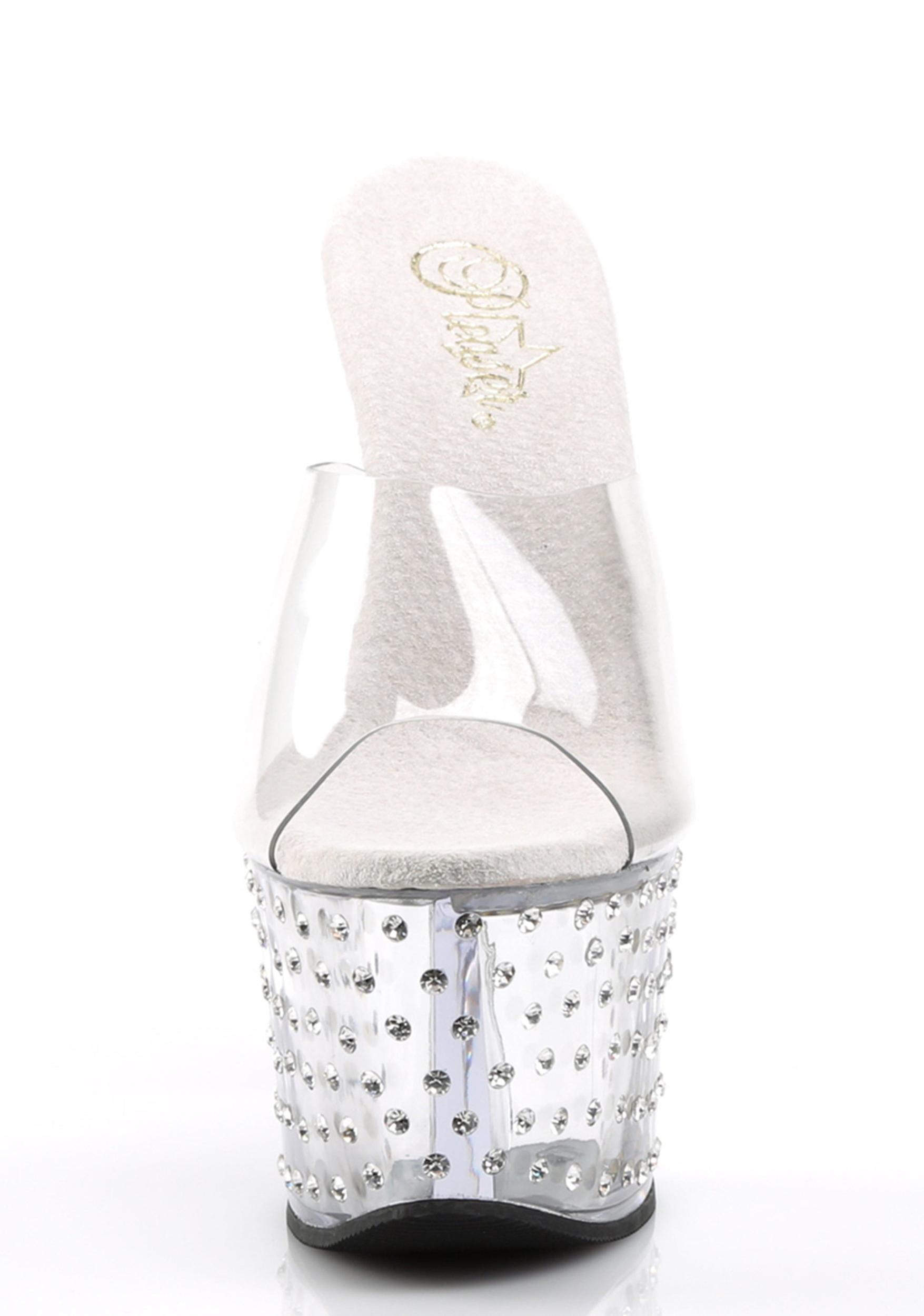 Pleaser Stardust-701 Rhinestone Studded Platform Slides - Clear Product Image