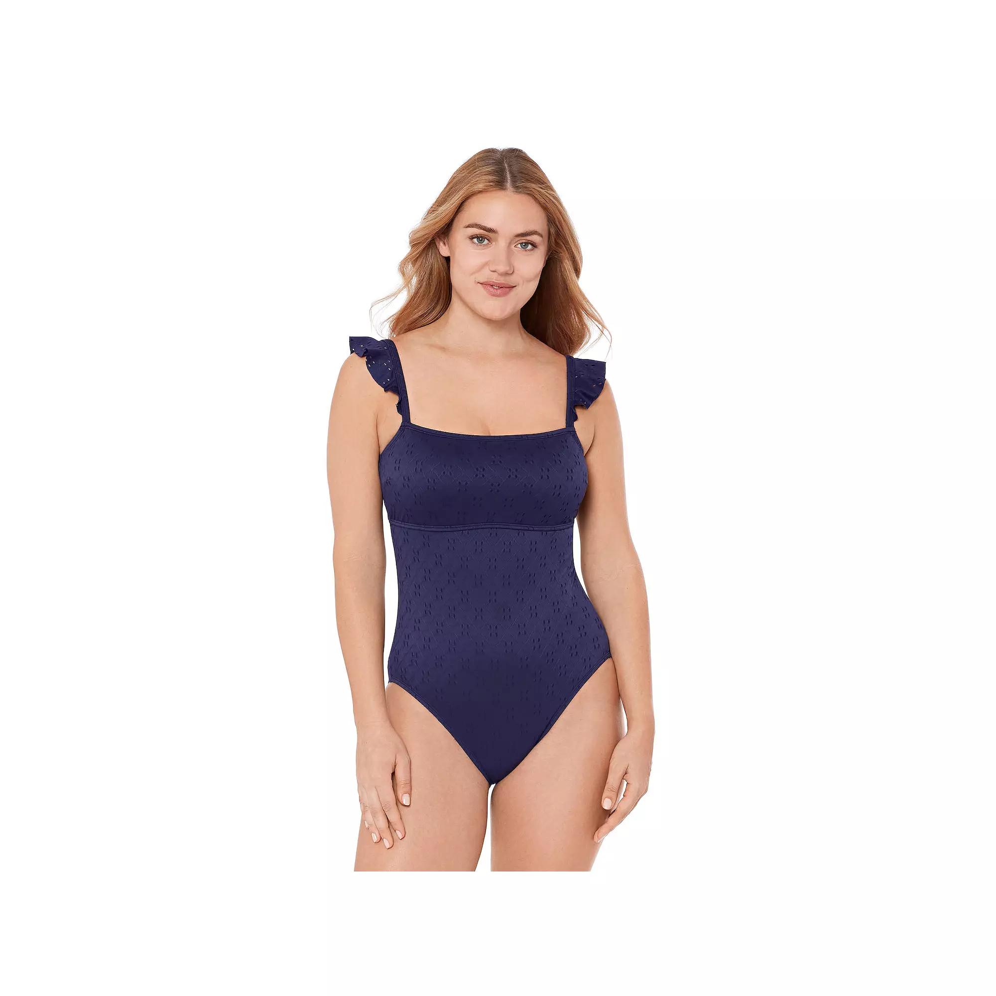 Women's Draper James Waist Minimizer Ruffle Strap One-Piece Swimsuit, Size: XS, Nassau Blue Product Image