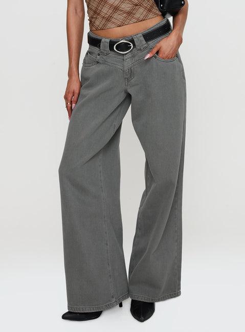 West Side Mid Rise Wide Leg Jeans Grey Wash Product Image