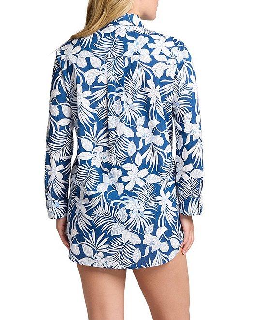 Tommy Bahama Island Cays Blooms Tropical Print Long Sleeve Button Front Shirt Dress Swim Cover-Up Product Image