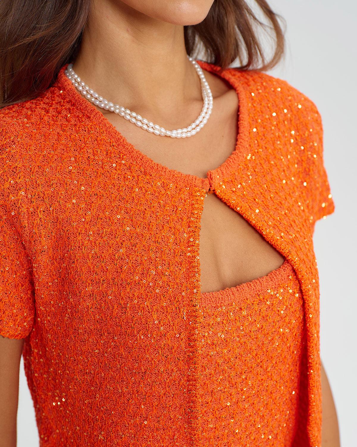 Orange Round Neck Single Button Cardigan Product Image