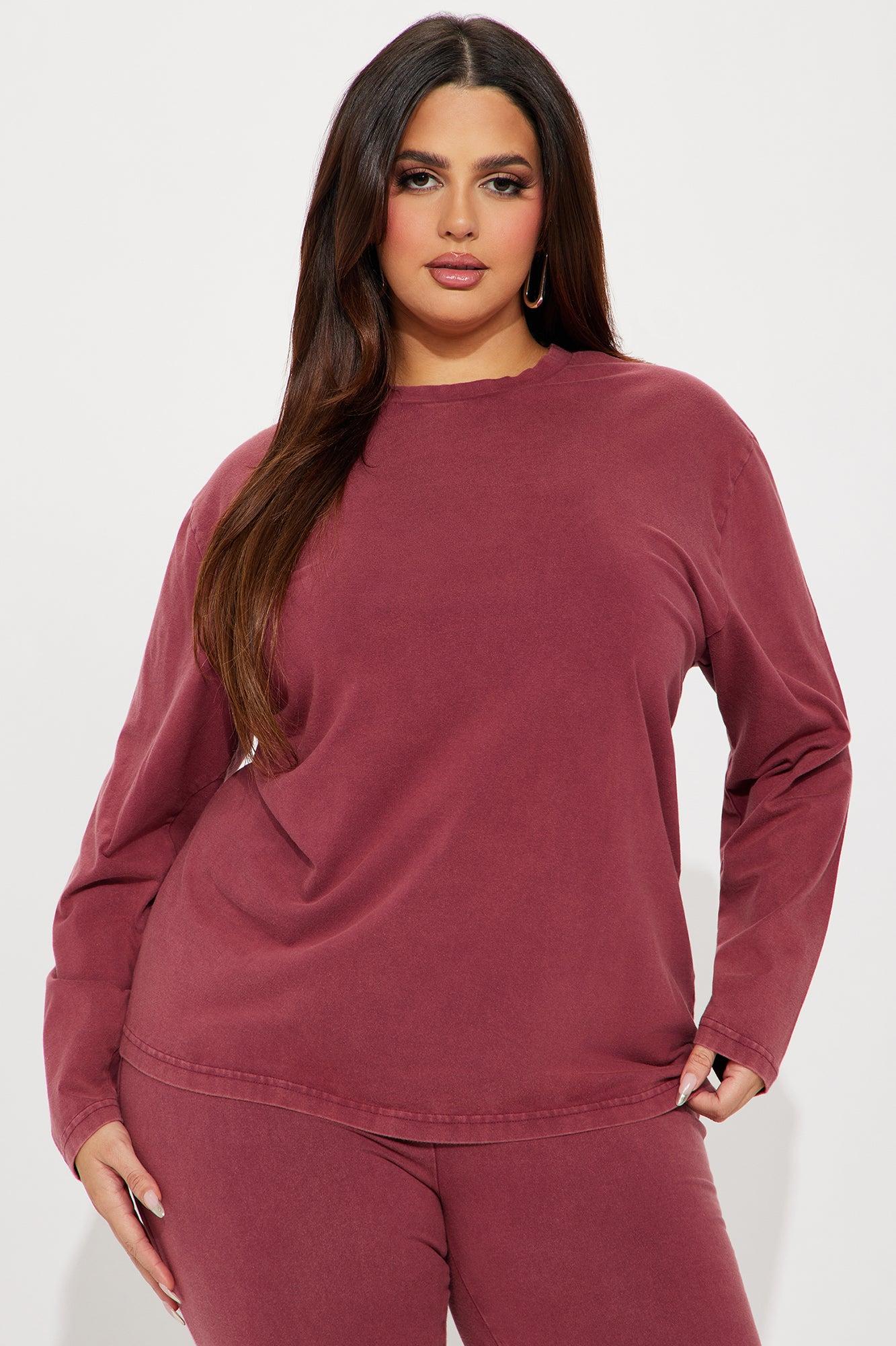 Stepping Out Mineral Wash Long Sleeve Legging Set - Burgundy Product Image