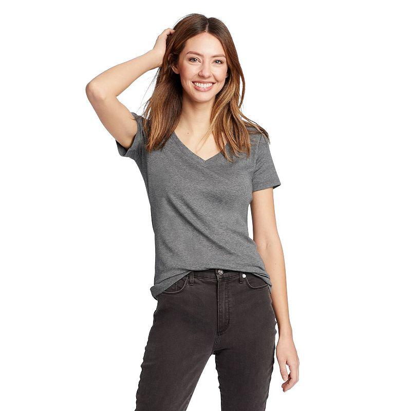Petite Eddie Bauer Favorite V-Neck T-Shirt, Womens Medum Grey Gray Product Image