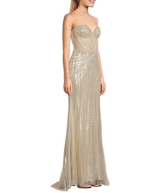 GB Linear Beaded Glam Strapless Gown Product Image