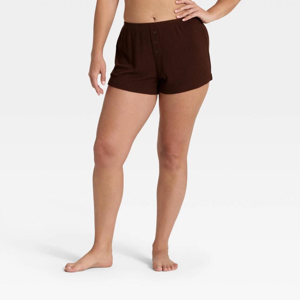 Women's Cozy Ribbed Shorts - Auden™ Brown 2X Product Image
