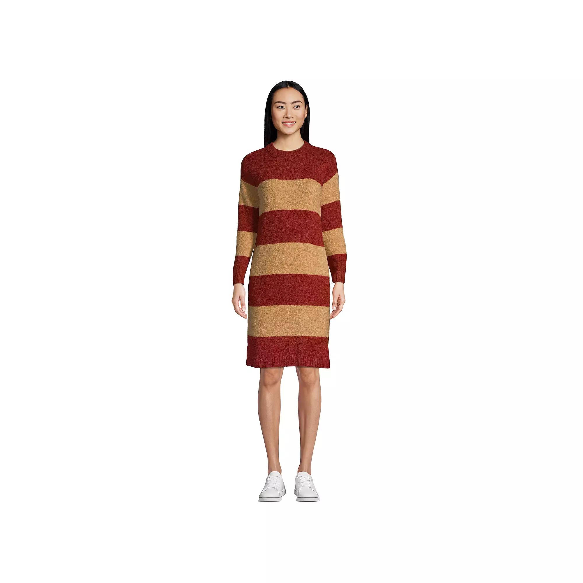 Women's Lands' End Lounge Crewneck Sweater Dress, Size: Small, Red Red Stripe Product Image