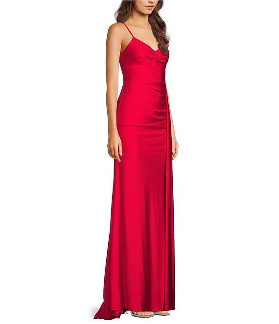 Next Up V-Neck Twist Front Spaghetti Strap Side Slit Dress Product Image