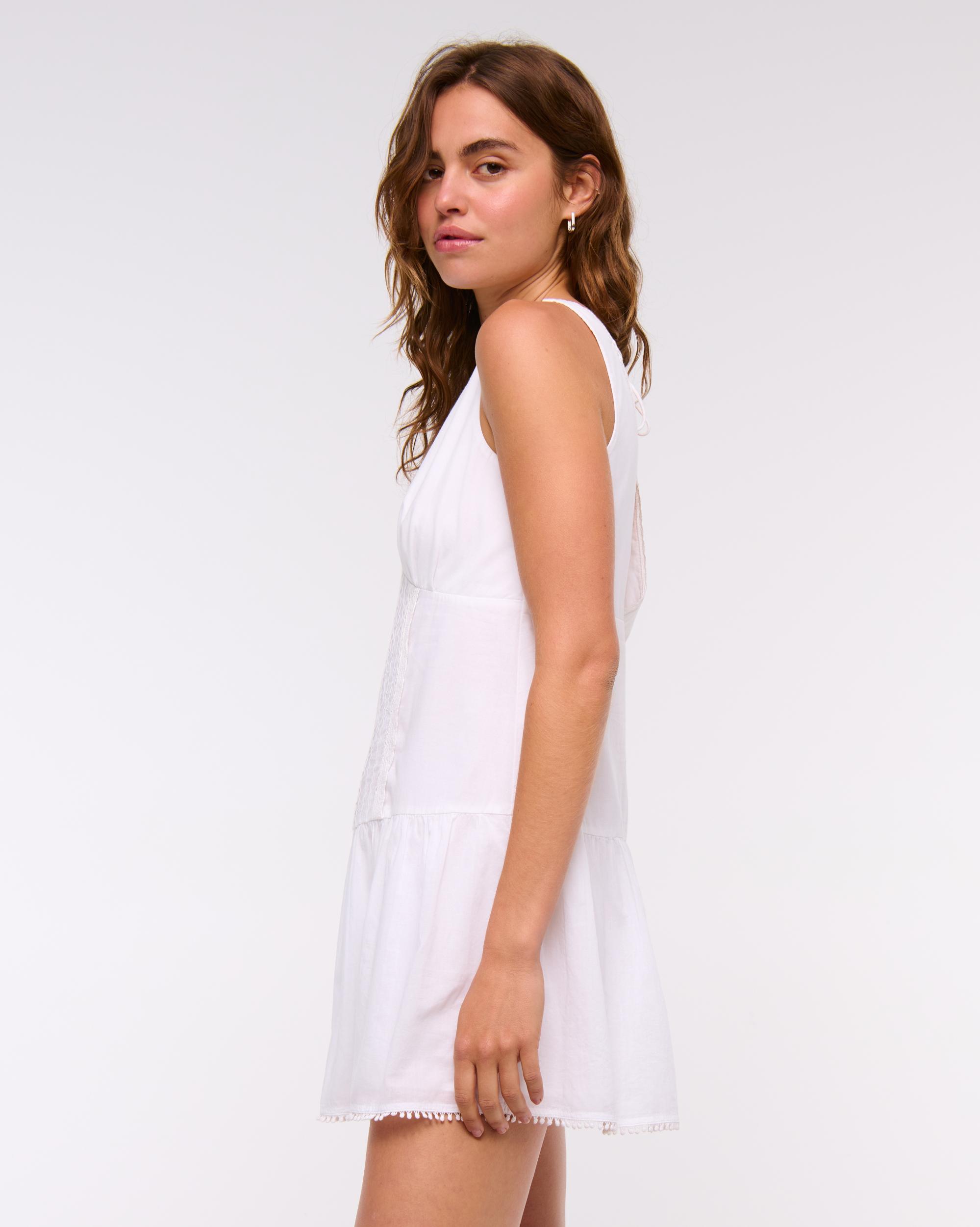 V-Neck Lace-Trim Mini Dress Product Image