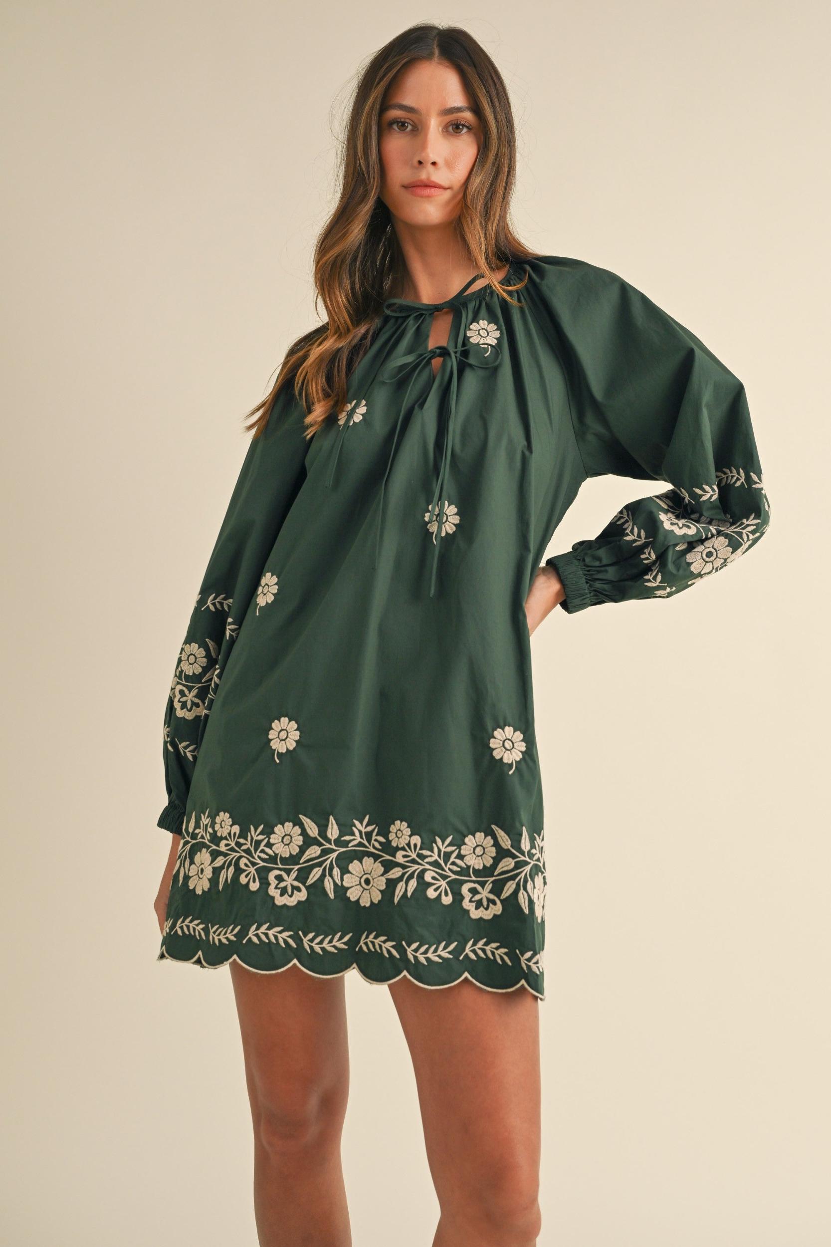 Embroidered Long Sleeves Shift Mini Dress Product Image