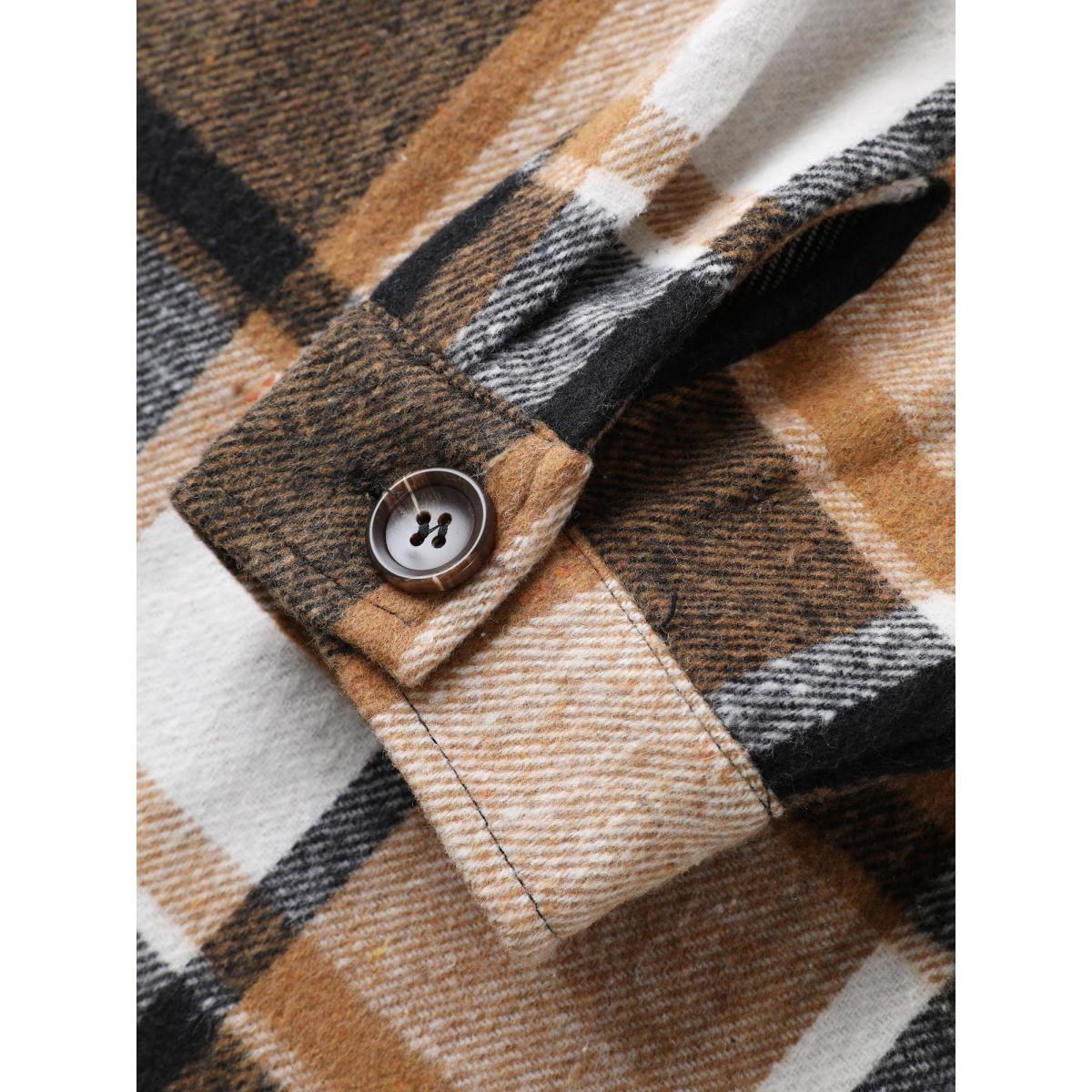 Plus Size Plaid Chest Pockets Long Jacket Women Bronze Button Loose Side seam pocket Casual Jackets BloomChic 26/4X Product Image