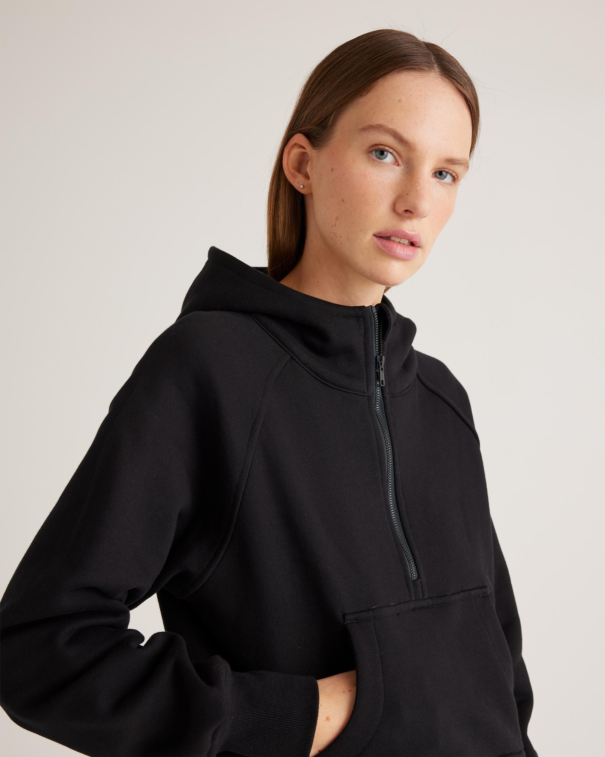 Quince | Women's Organic Heavyweight Fleece Cropped Half Zip Hoodie Size XS, Organic Cotton Product Image