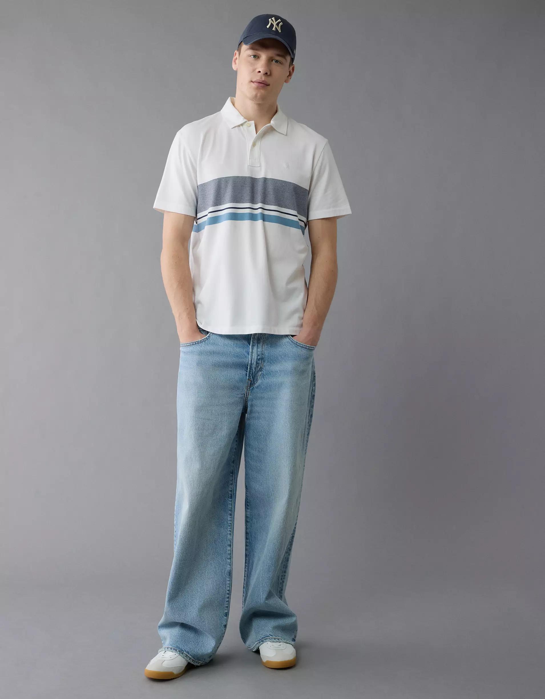 AE 24/7 Club Logo Striped Polo Shirt Product Image