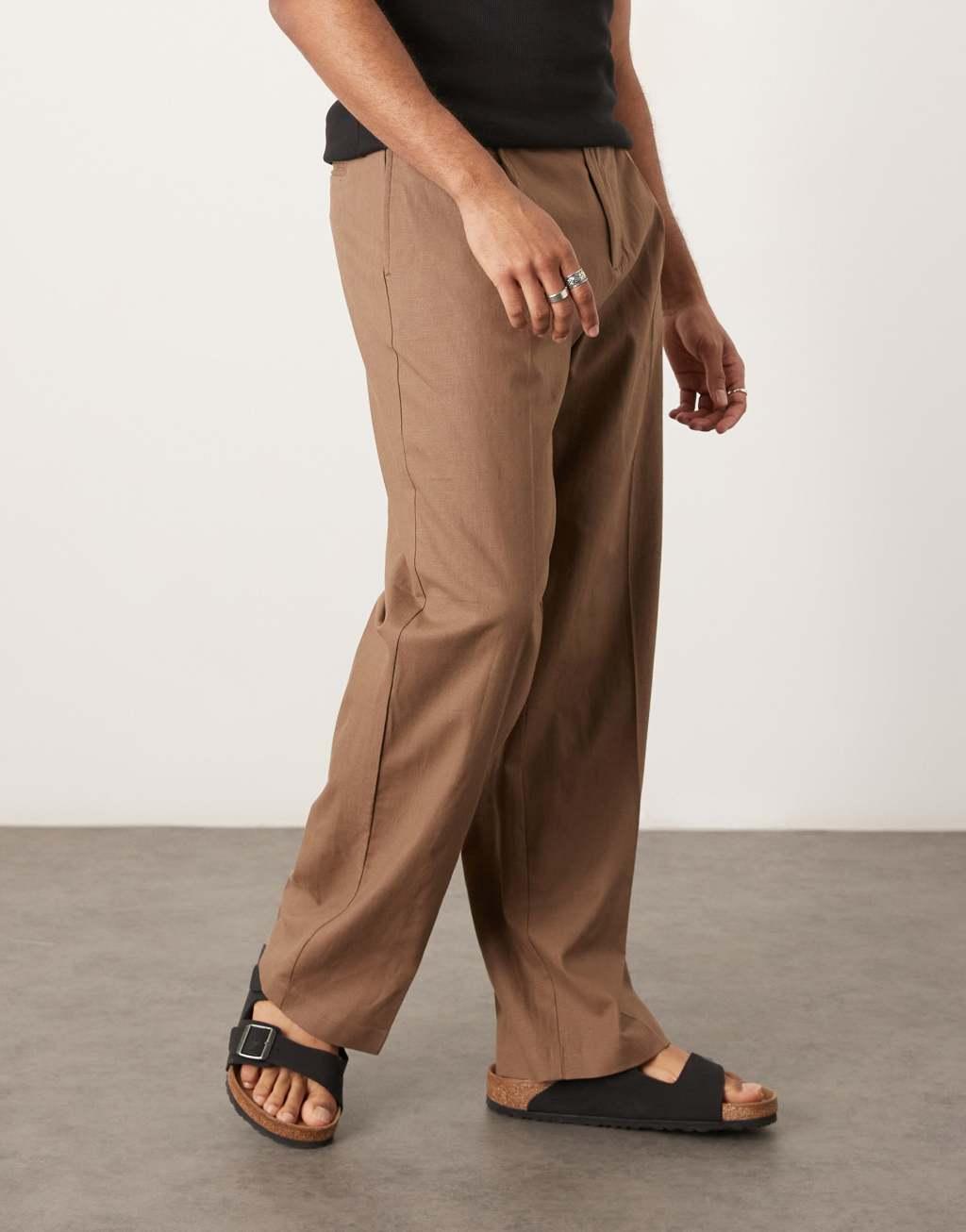 ASOS DESIGN smart wide leg linen blend pants with front pleat Product Image