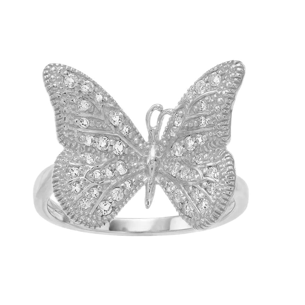 SIRI USA by TJM Sterling Silver White Topaz Butterfly Ring, Women's, Size: 9 Product Image