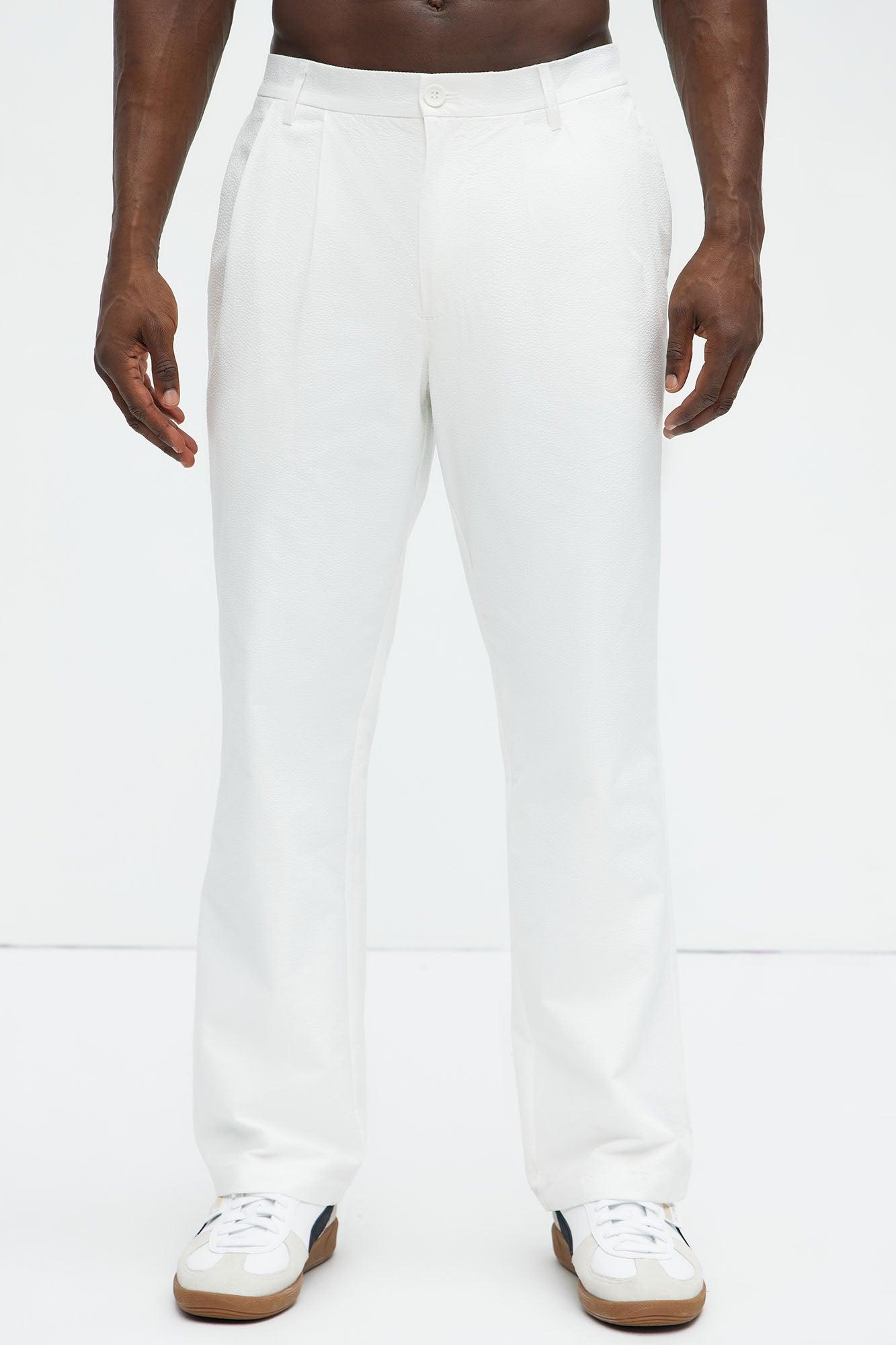 Seersucker Pleated Pants - White Product Image