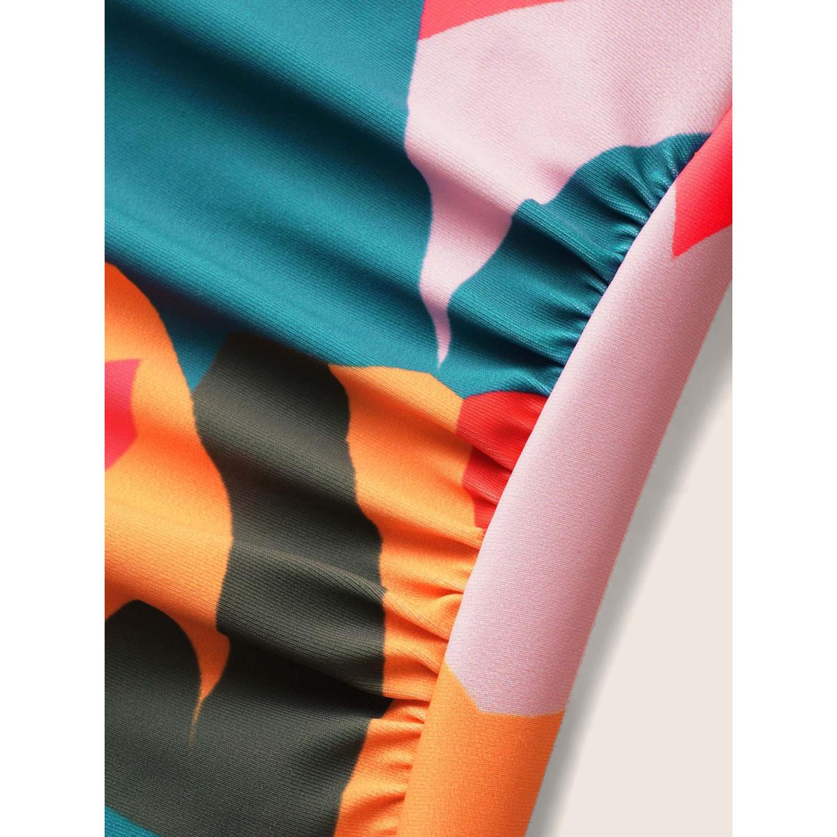 Plus Size Asymmetrical Colorblock Contrast Ties One Piece Swimsuit Women's Swimwear Multicolor Beach Tie knot Curve Bathing Suits High stretch One Pieces BloomChic 30/6X Product Image