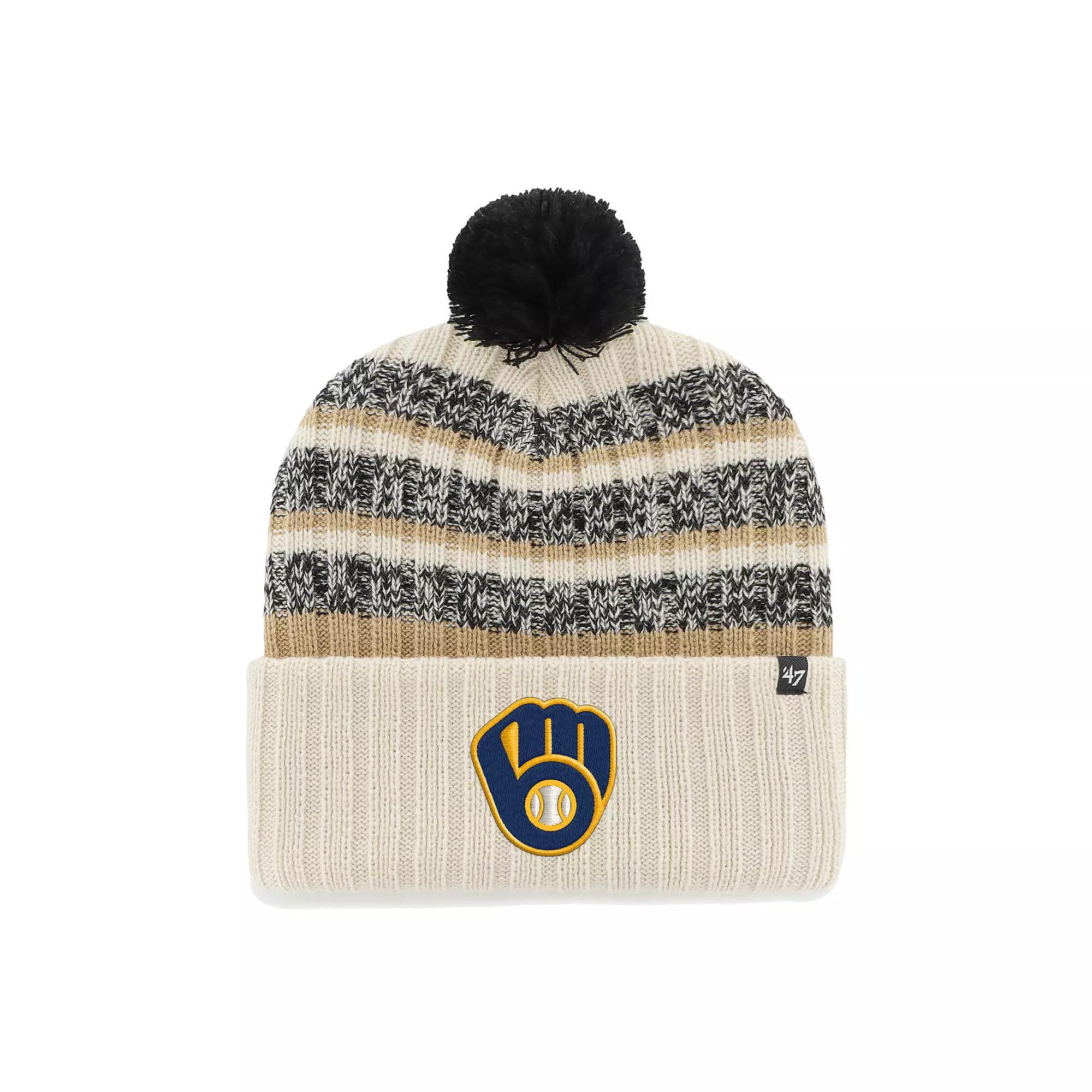 Men's '47 Natural Milwaukee Brewers Tavern Cuffed Knit Hat with Pom, Beige Product Image