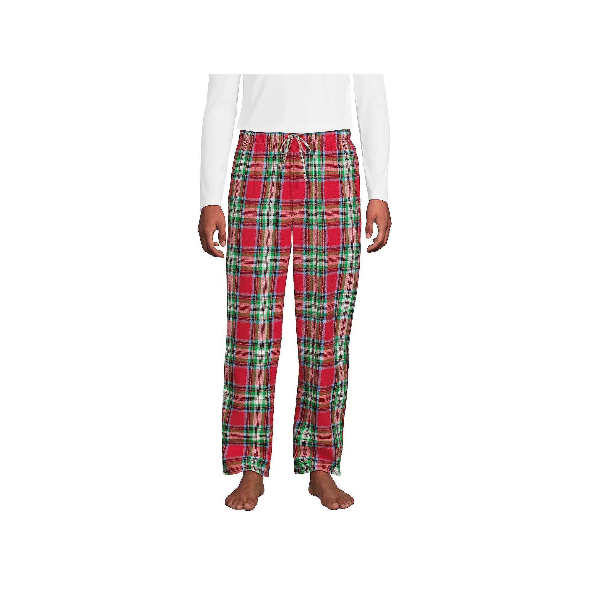 Men's Lands' End Flannel Pajama Sleep Pants, Size: Large, Navy Green Plaid Product Image
