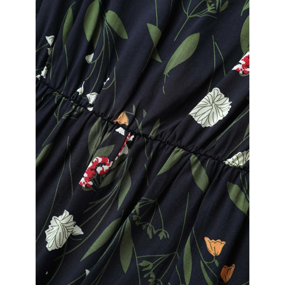 Plus Size Floral Print Patchwork Scoop Neck Dress Indigo Women Elegant Non Short sleeve Curvy Midi Dress BloomChic 26/4X Product Image