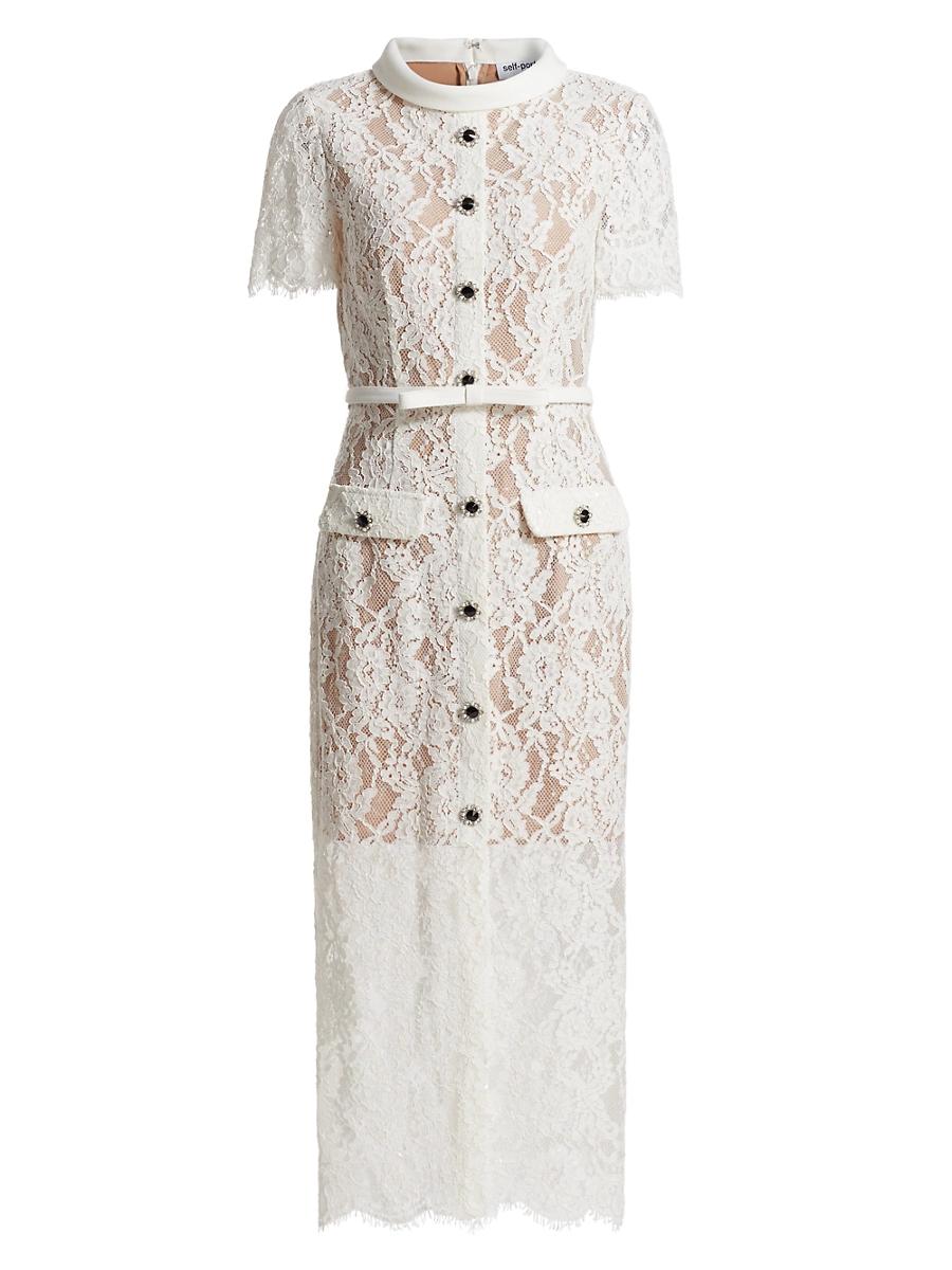 Womens Lace Belted Midi-Dress Product Image