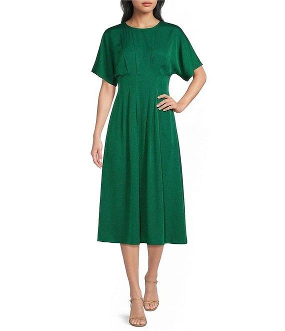 Kensie Short Sleeve Smocked Waist A-Line Midi Dress Product Image