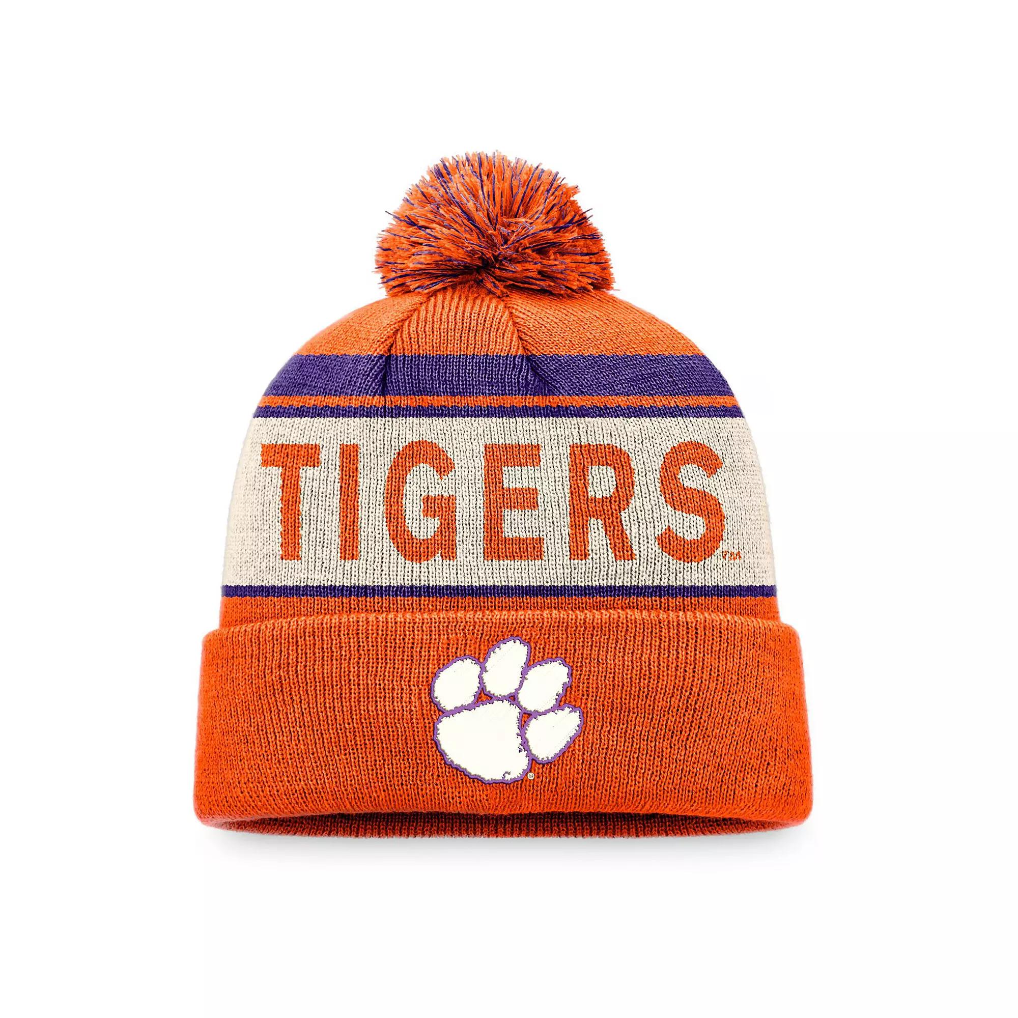 Men's Top of the World Orange Clemson Tigers Prime Cuffed Knit Hat with Pom Product Image
