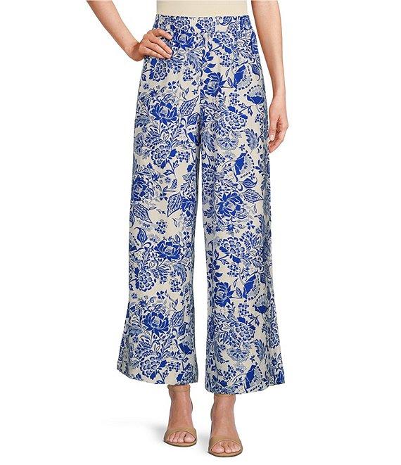 Calessa Coordinating Antique Floral Wide Leg Pull-On Pants Product Image