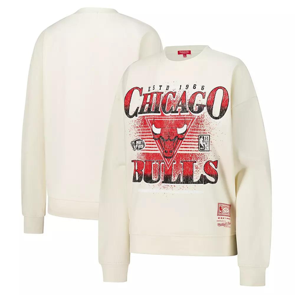 Women's Mitchell & Ness Cream Chicago Bulls Oversprayed Pullover Sweatshirt,  Product Image