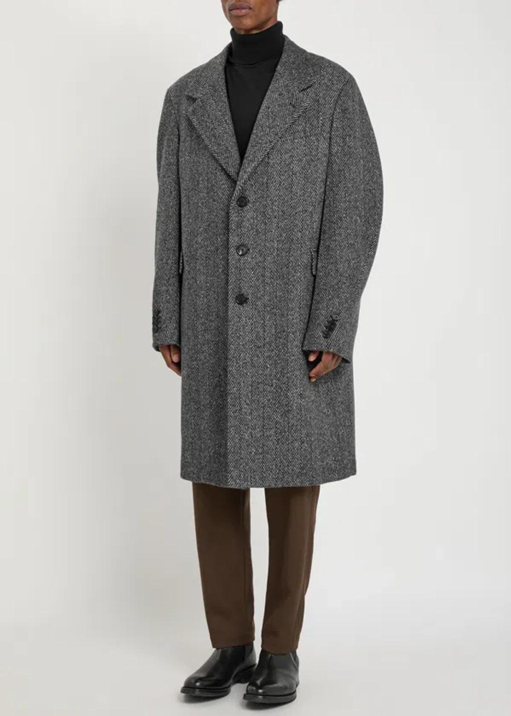 GIVENCHY Men Wool Blend Coat With Herringbone Motif In Multi Product Image