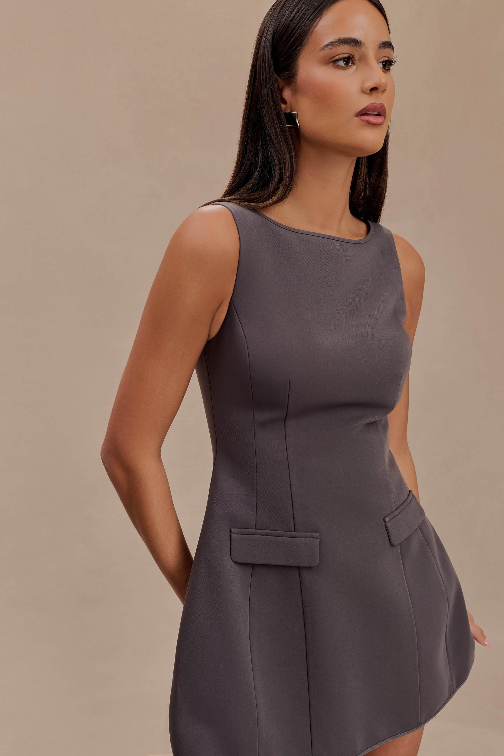 Evanna Sleeveless Suiting Mini Dress - Charcoal Grey Product Image