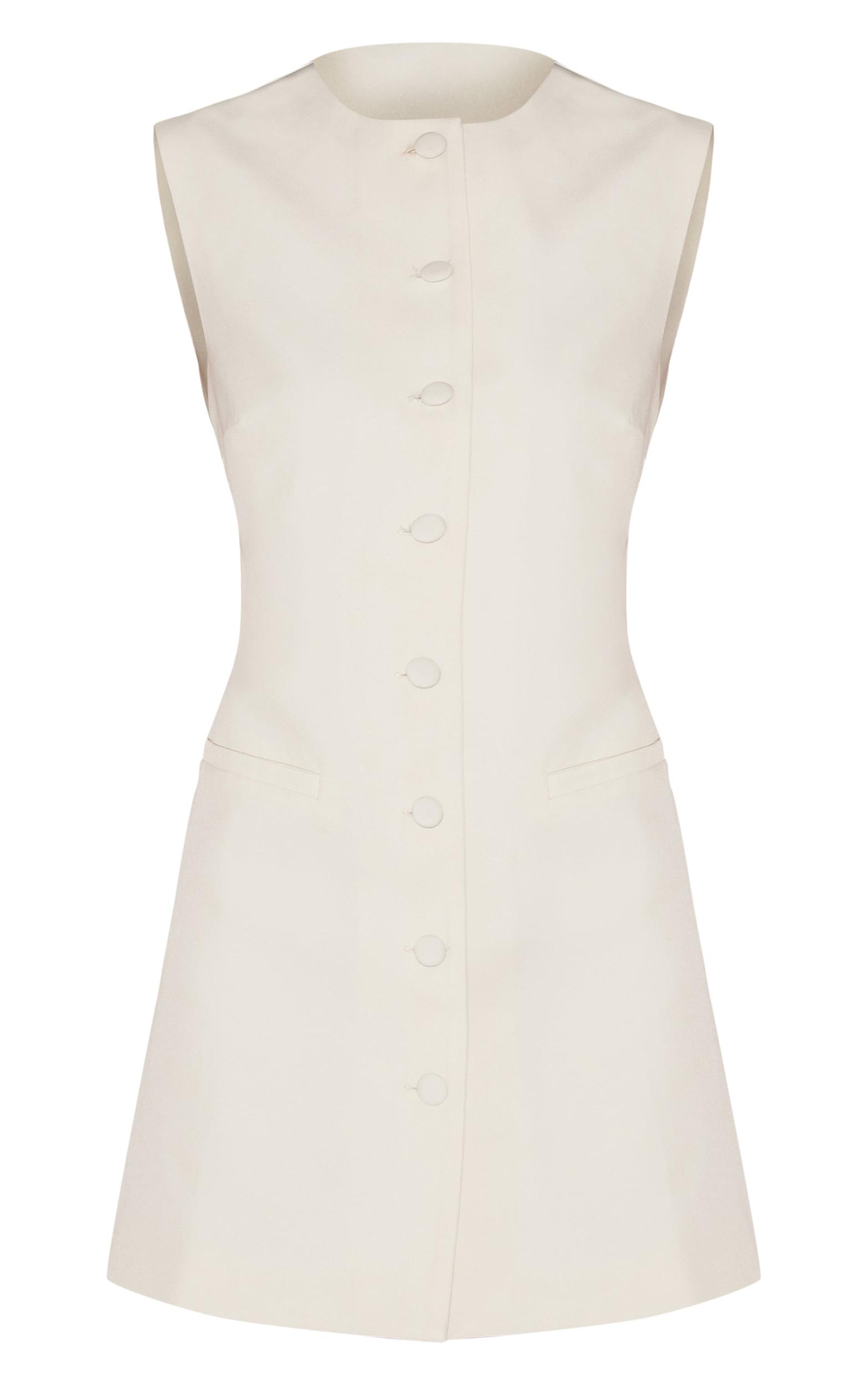 Cream Tailored Woven Button Down A Line Dress Product Image