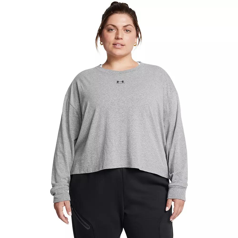 Plus Size Under Armour Rival Boxy Long Sleeve Tee, Women's, Size: 3XL, Castlerock Product Image
