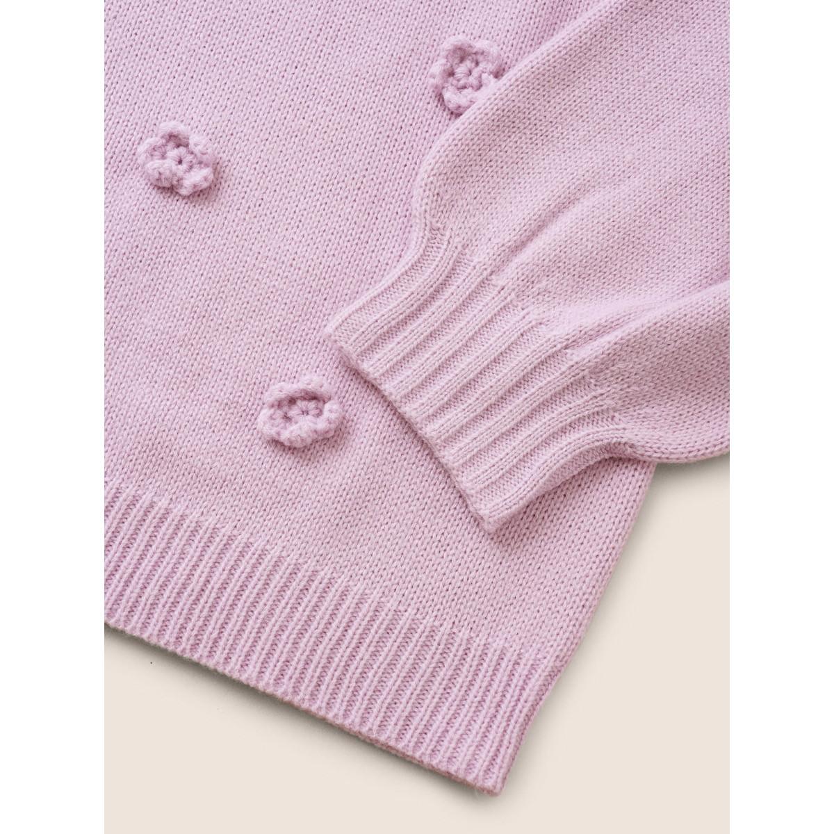 Plus Size Stereo Flower Design Drop Shoulder Pullover Lilac Women Elegant Long Sleeve Round Neck Everyday Pullovers BloomChic 10/M Product Image