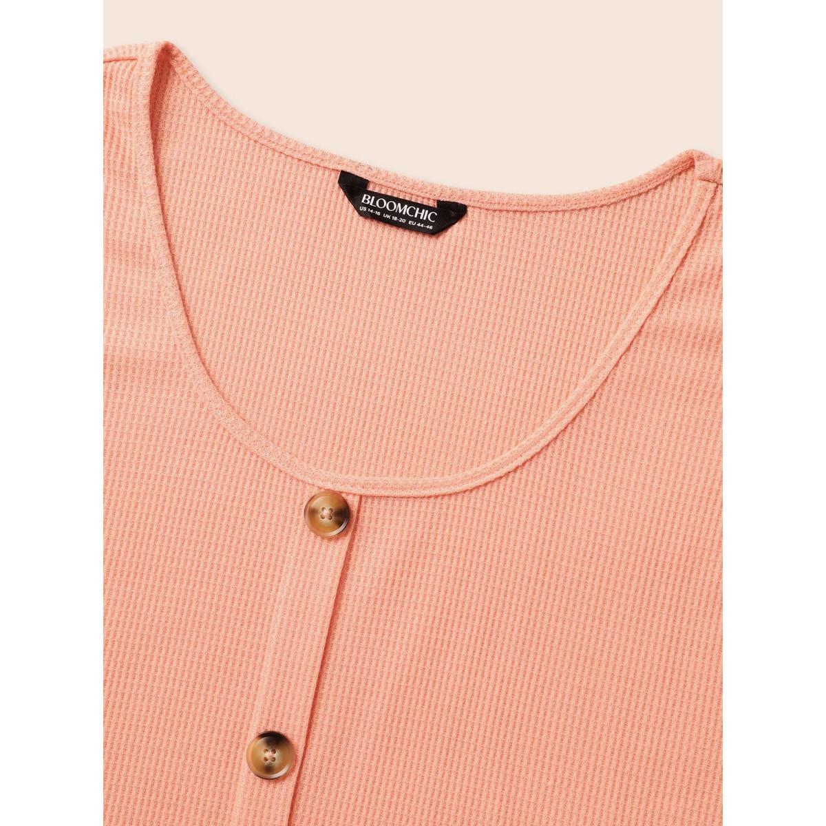 Plus Size Solid Button Detail Waffle Knit Tank Top Women Coral Casual Button Round Neck Everyday Tank Tops Camis BloomChic 12/L Product Image