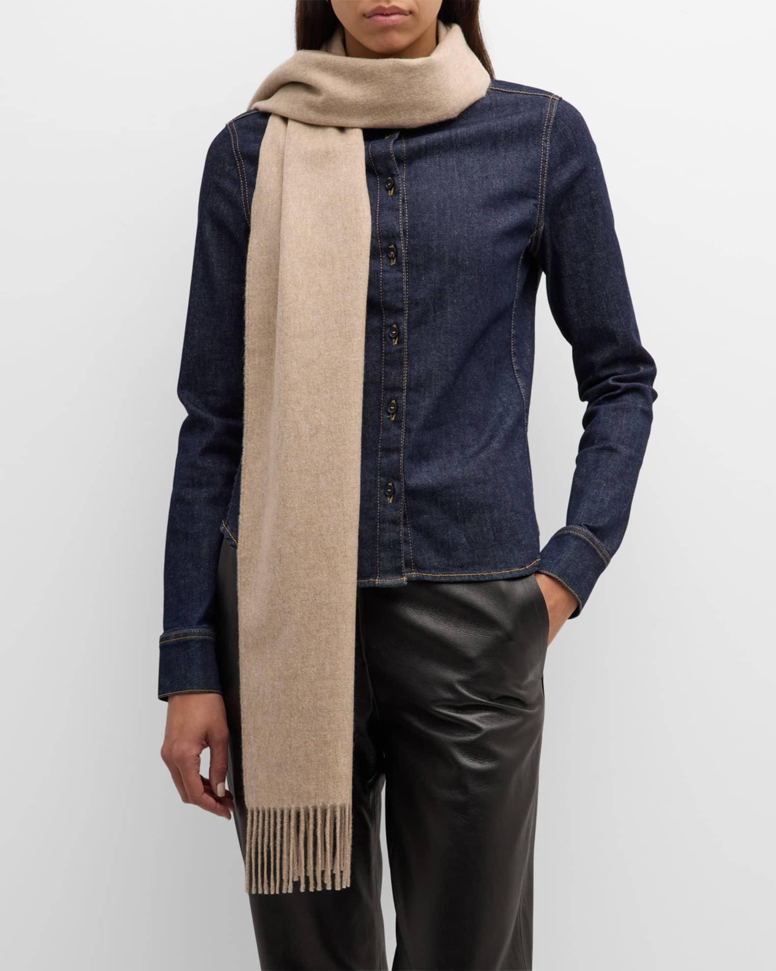 Wide Beige Cashmere Fringe Scarf Product Image