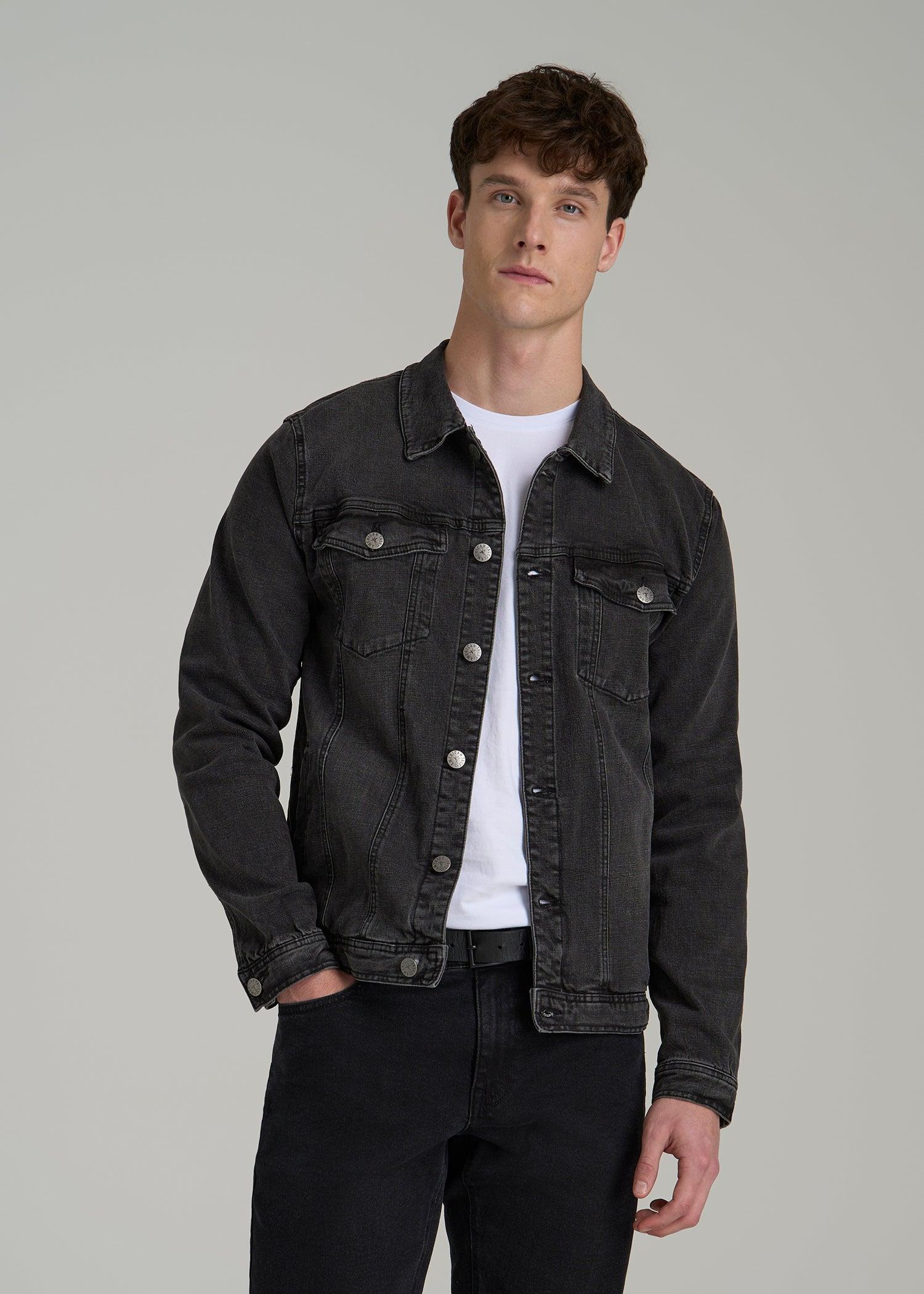 Denim Trucker Jacket for Tall Men in Washed Black Male Product Image