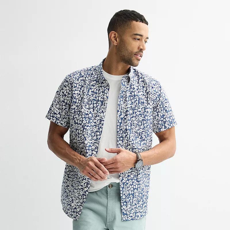 Men's Sonoma Goods For Life® Short Sleeve Perfect Length Button Down Shirt, Size: Large, Palm Party Blue Product Image