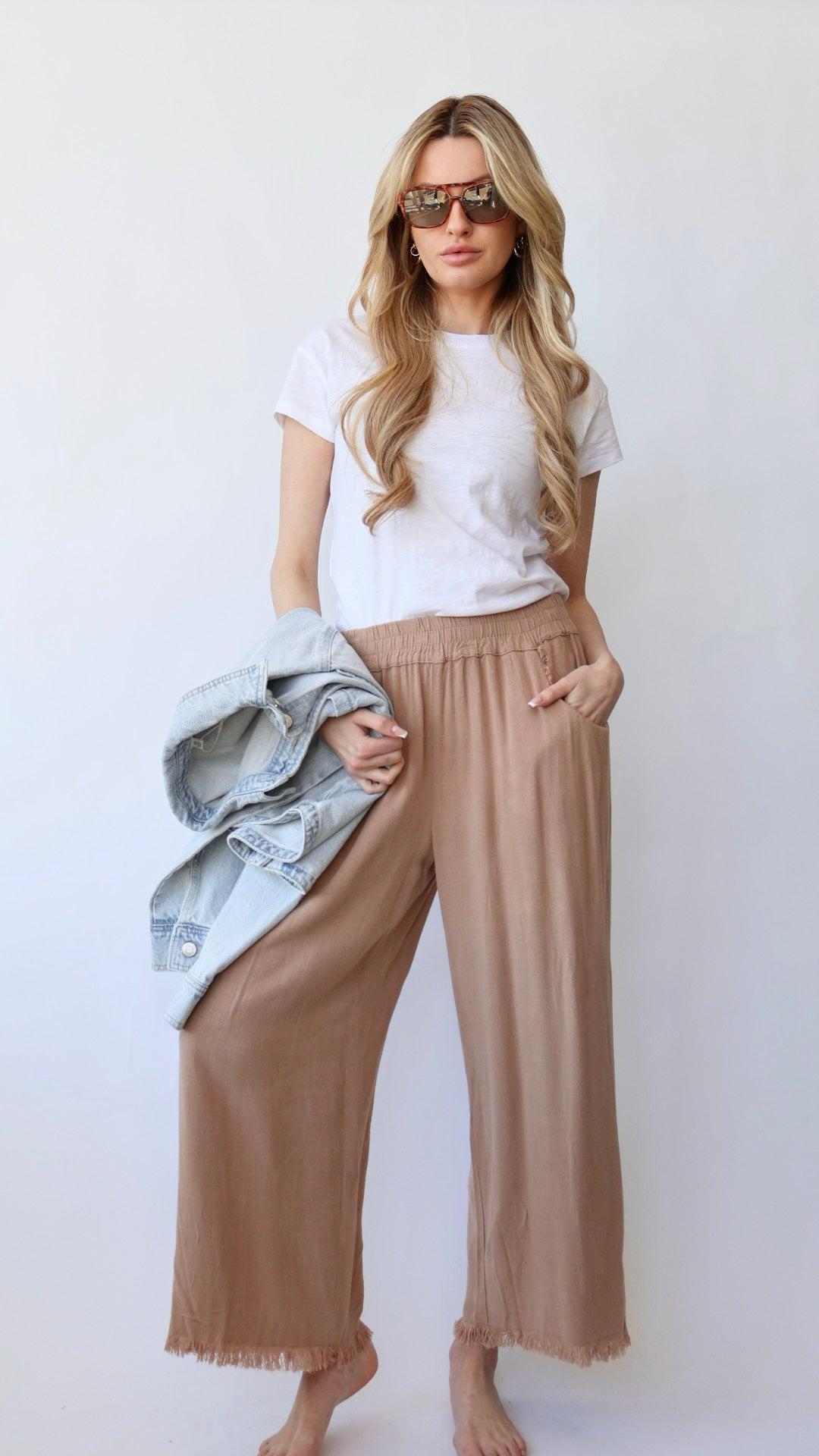 Ankle Length Wide Leg Linen Pant Product Image