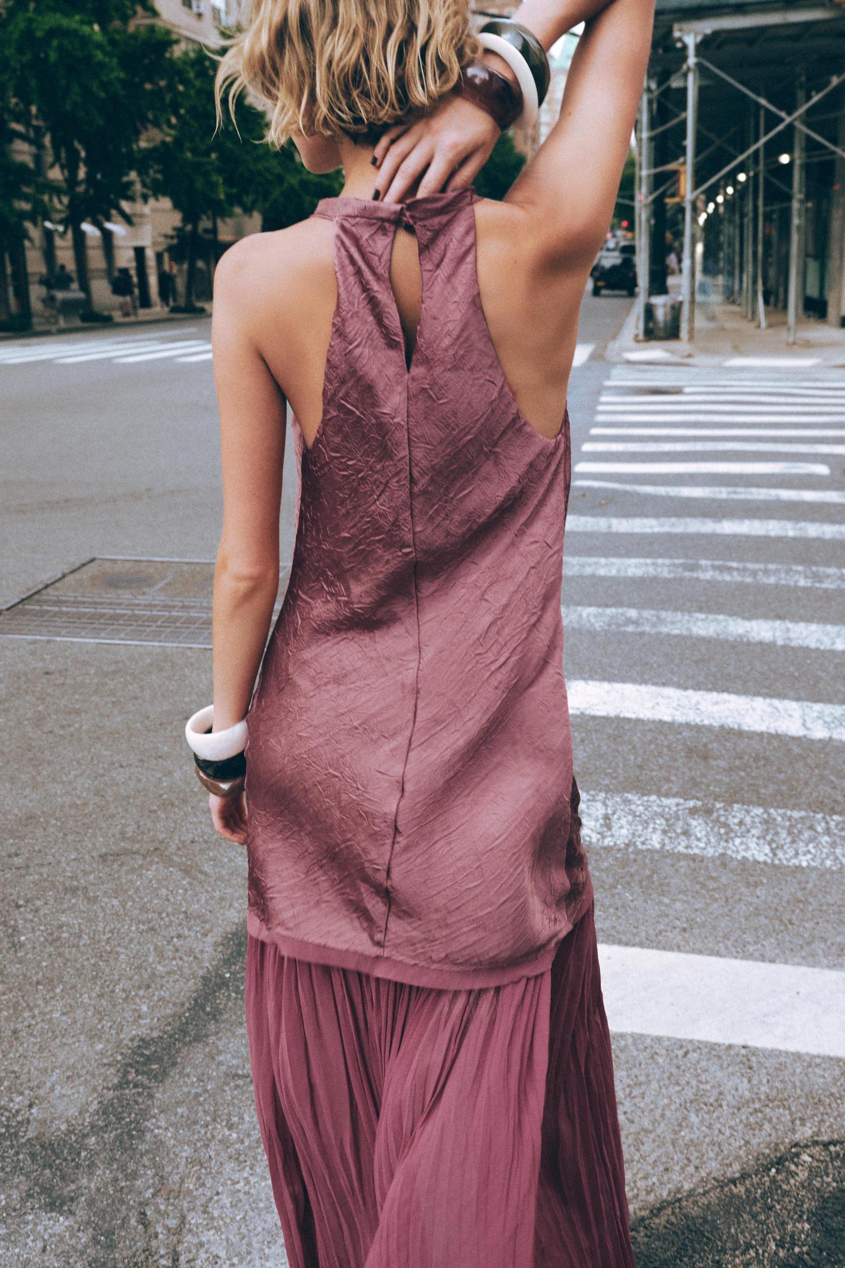 PLEATED COMBINATION MIDI DRESS Product Image