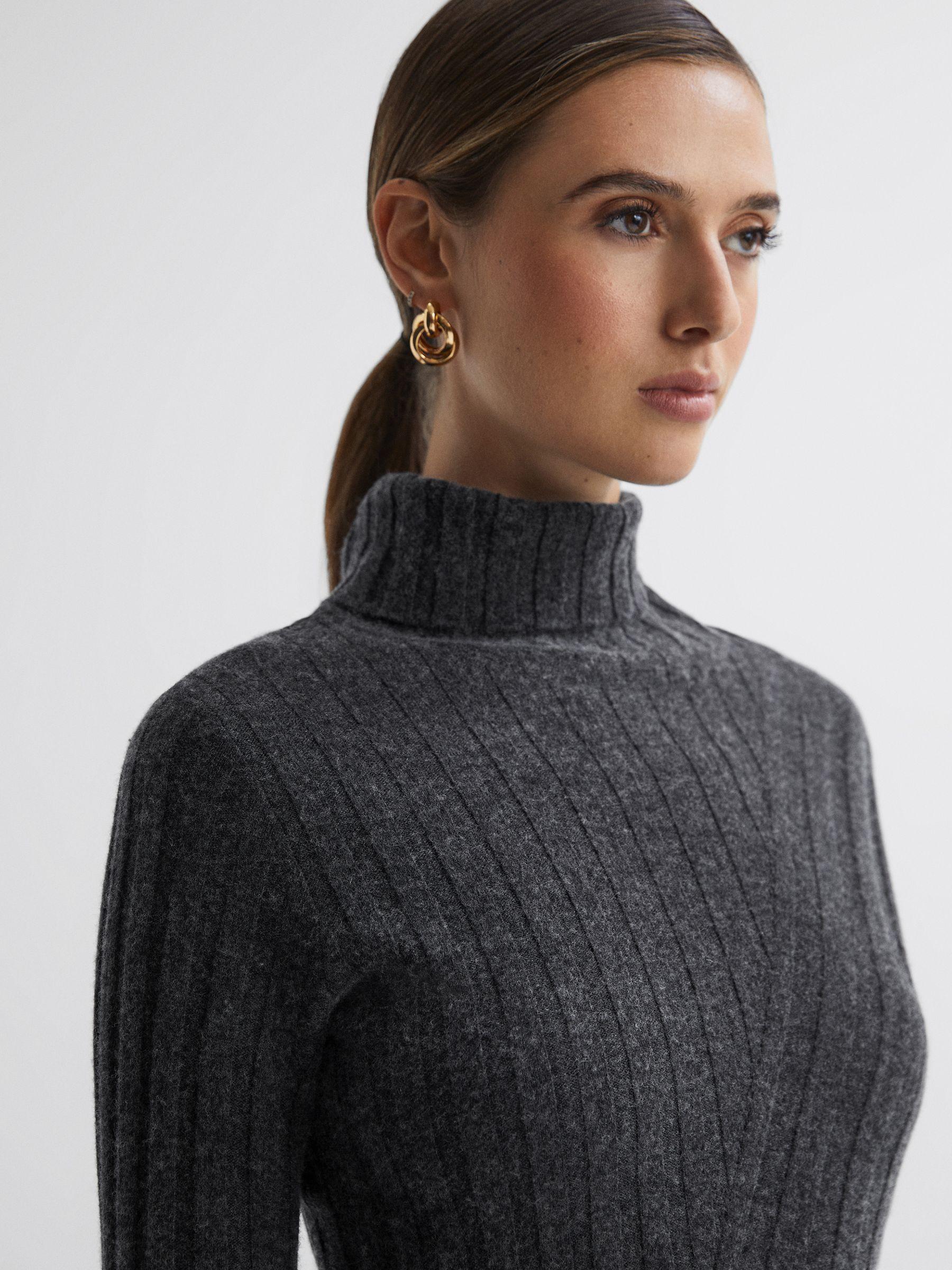 Petite Knitted Roll Neck Midi Dress in Charcoal Product Image