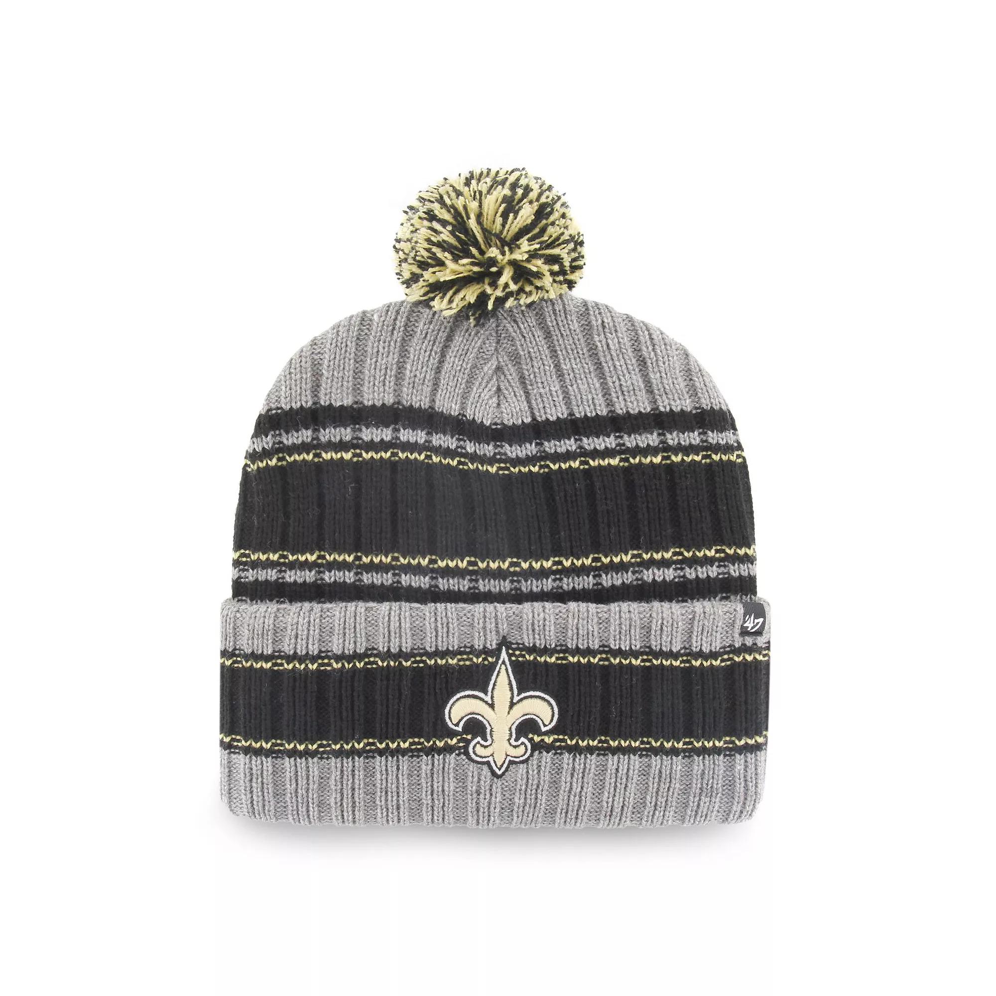 Men's '47 Graphite/Black New Orleans Saints Rexford Cuffed Knit Hat with Pom, Dark G Product Image