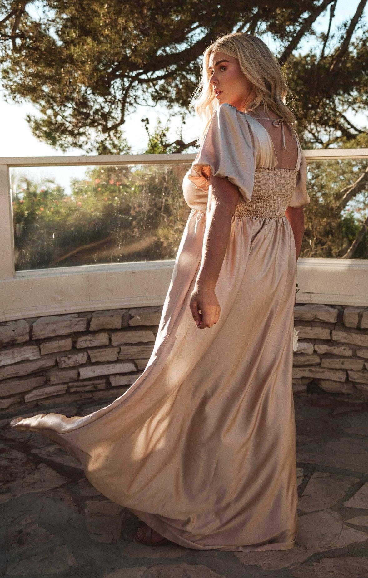 Nora Maxi Dress ~ Champagne Luxe Satin Product Image