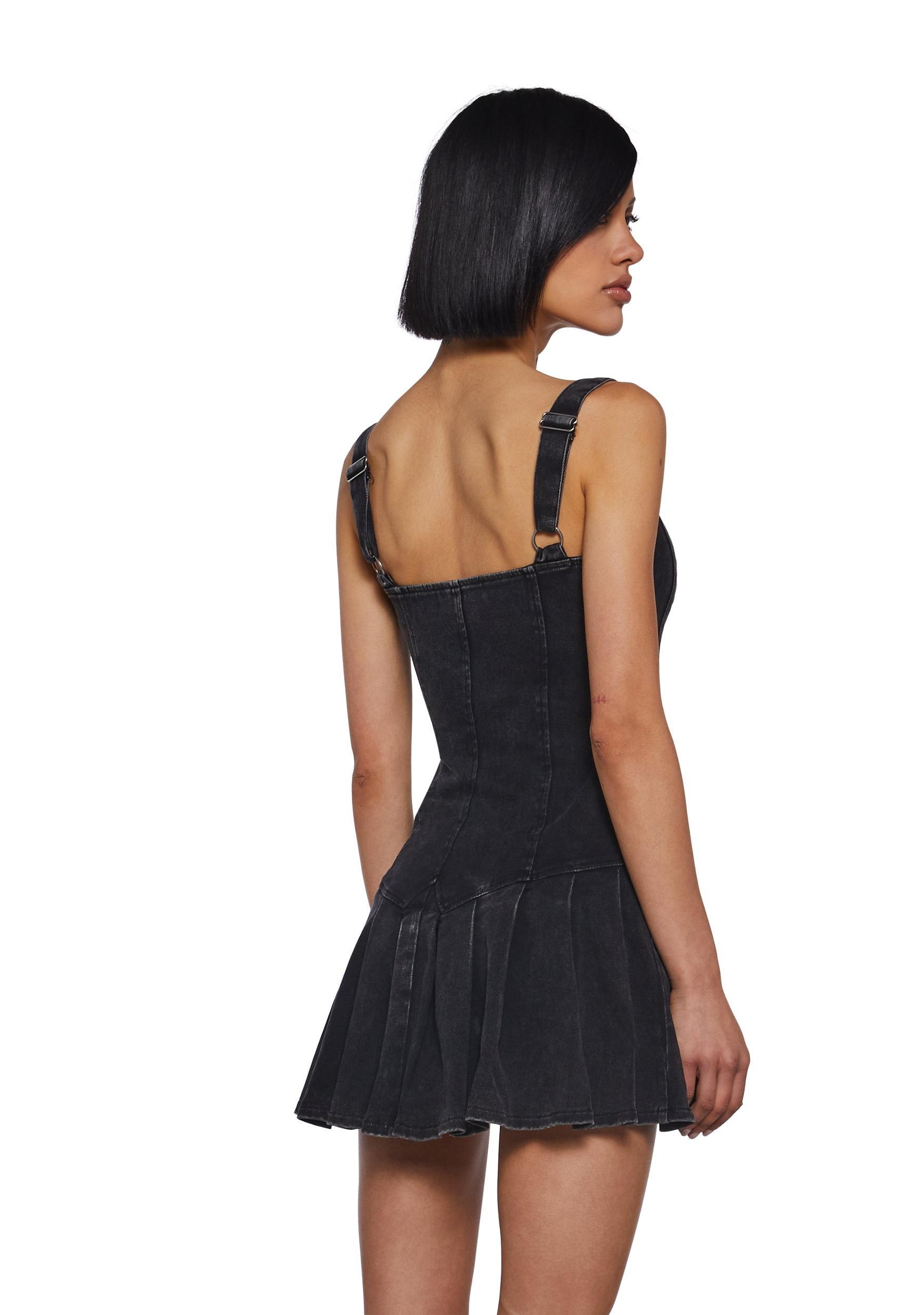 Womens Washed Denim Mini Dress With Front Zipper Closure Current Mood - Black Product Image