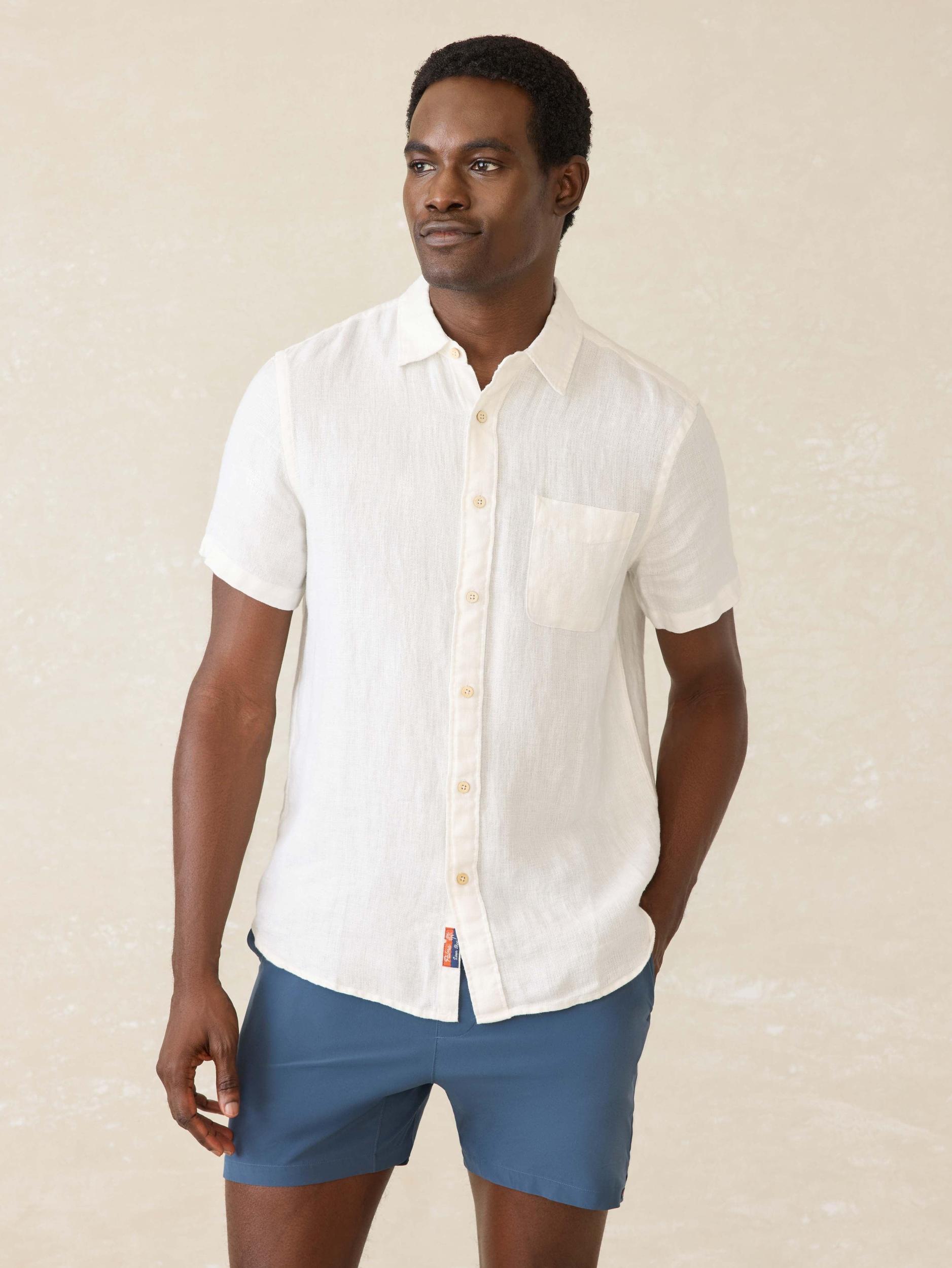 Short-Sleeve Palma Linen Shirt - Bright White Basketweave Male Product Image