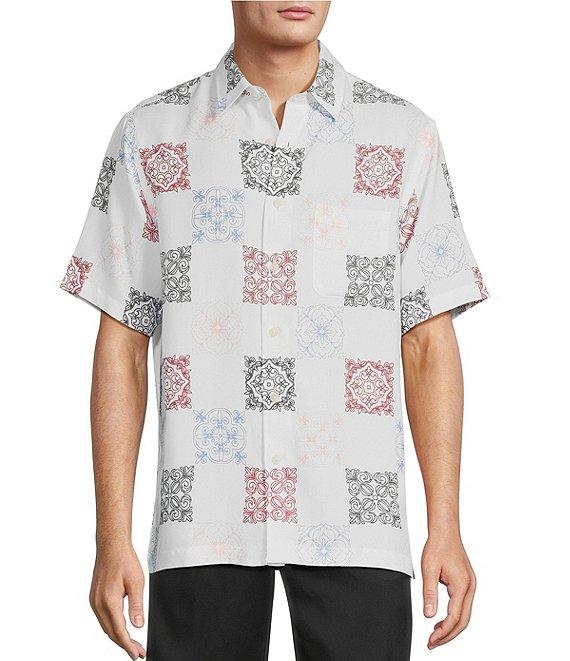 Roundtree & Yorke Short Sleeve Tile Texture Polynosic Jacquard Sport Shirt Product Image