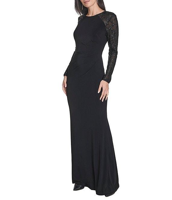 Jessica Howard Mesh Sequin Long Sleeve Gown Product Image