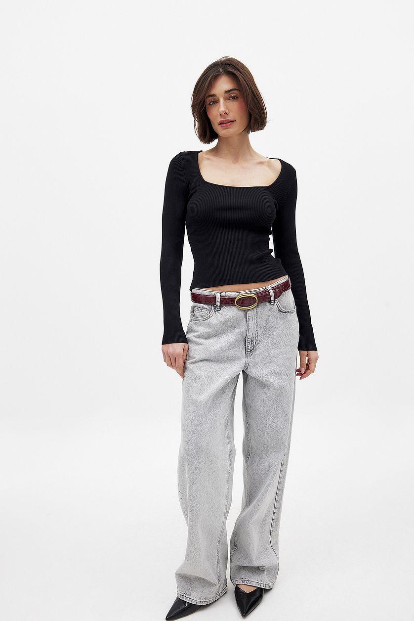 Ribbed Knitted Square Neck Top Product Image