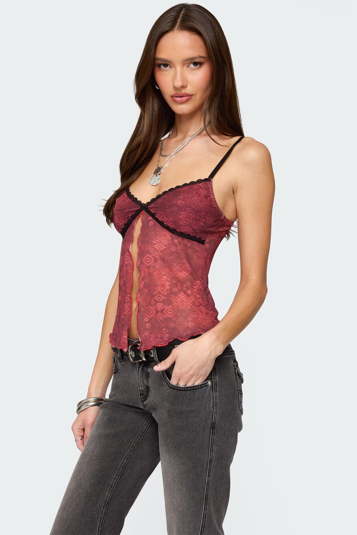 Printed Mesh Split Front Top Product Image