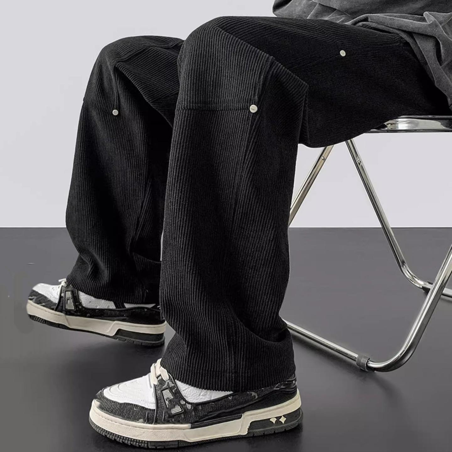 American Retro Trendy Corduroy Rivet Pants Product Image