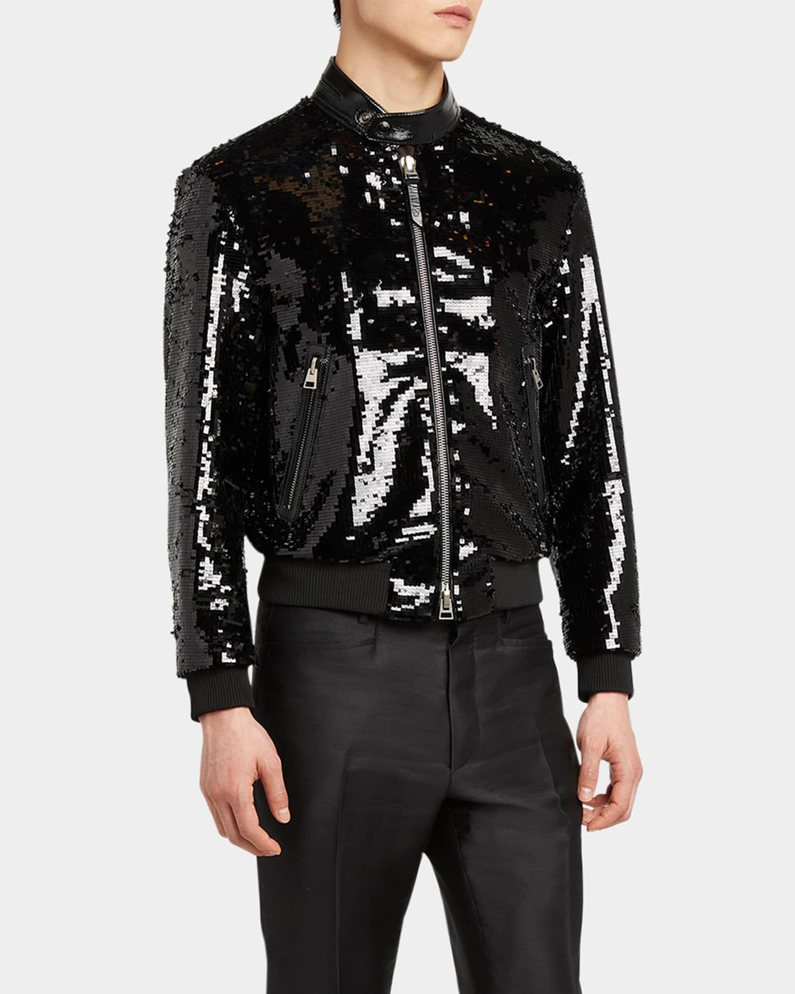 Men's Sequin Embroidered Biker Blouson Jacket Product Image